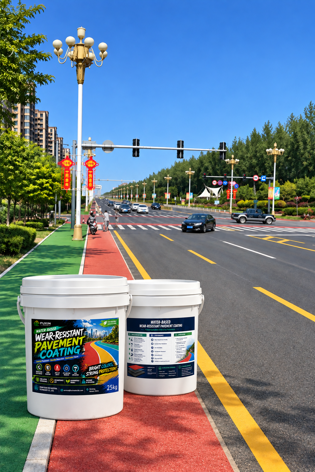Revestimiento vial antideslizante de alta fricción al agua, pintura de pavimento coloreado para caminos y carriles bici