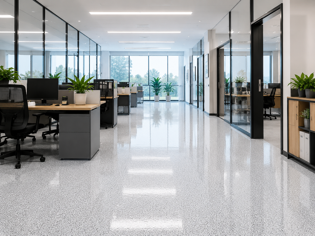 Zelfnivellerende epoxyvloer met gekleurd zand — installatievoorbeeld